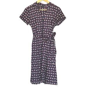 Brooks Brothers Womens 2 Shirt Dress Blue Red Floral Belted Cotton Pockets